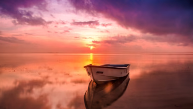 beach, boat, dawn