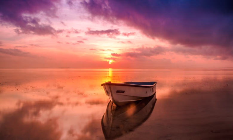 beach, boat, dawn