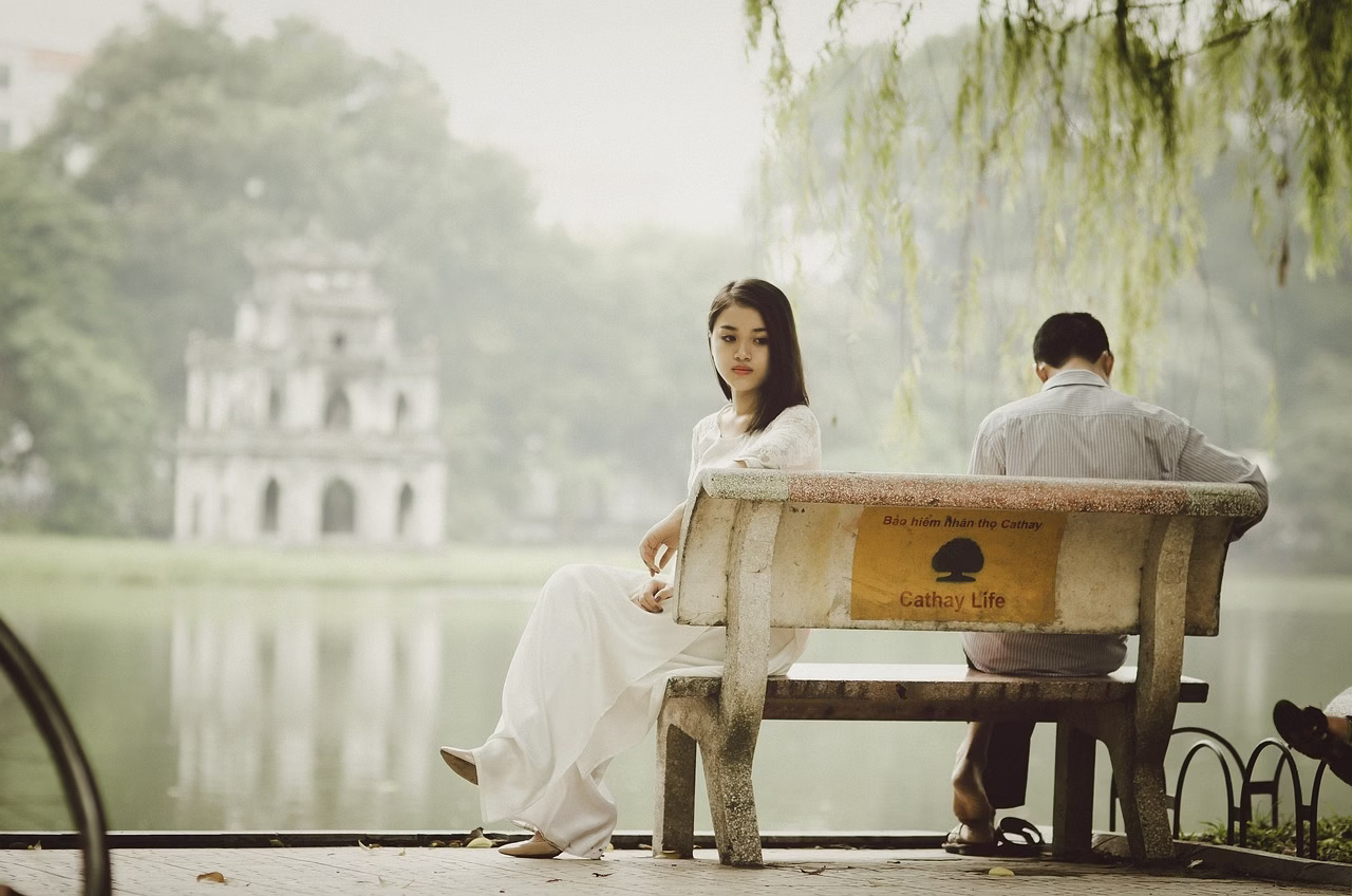 heartsickness, lover's grief, lovesickness, coupe, bench, sad girl, sitting, argument, quarrel, girl, hanoi, beautiful, female, people, vietnam, bright, woman, lifestyle, love, nature, outdoor, romance, romantic, summer, sad, concerned, lovelorn, argument, argument, argument, argument, argument, quarrel, sad, sad