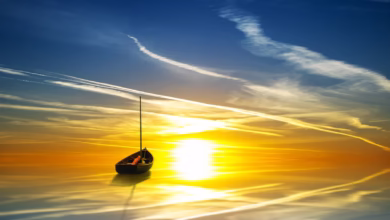 sea, ocean, sunset, boat, reflection, water, blue, nature, summer, heaven, peace, sun, quiet, landscape, eve, light, scenic, dusk, boat, peace, peace, peace, peace, peace