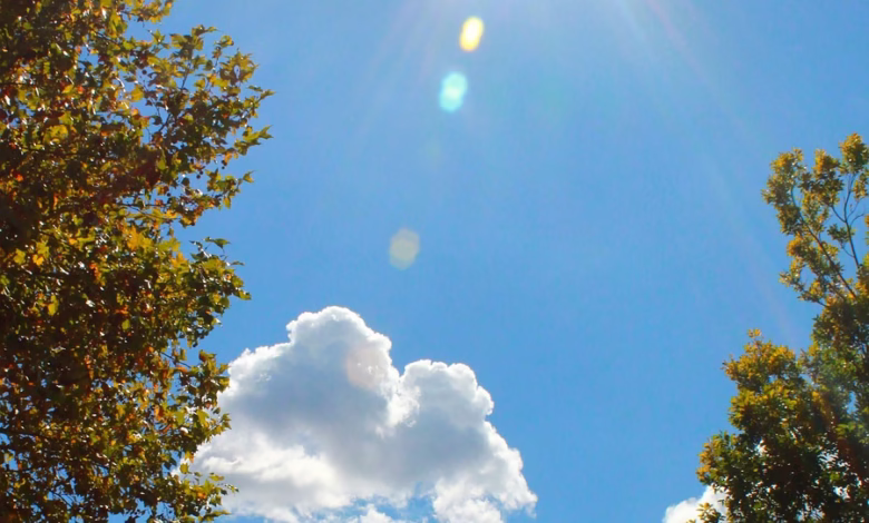 blue skies, sky, nature, sunshine, sun flare, blue sunshine