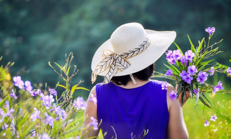 purple dress, purple flowers, girl, woman, lady, female, asian girl, vietnamese girl, flower fields, blooming, sun hat, lady, lady, lady, lady, lady