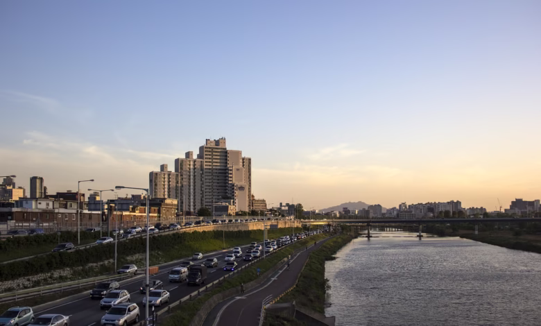 riverside, at dusk, on the road, cloud, cityscape, city view, jiang