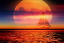 background, nature, sunset, water, open sea, ocean, seascape, horizon, landscape, clouds, travel, boat, ship, scenery, twilight