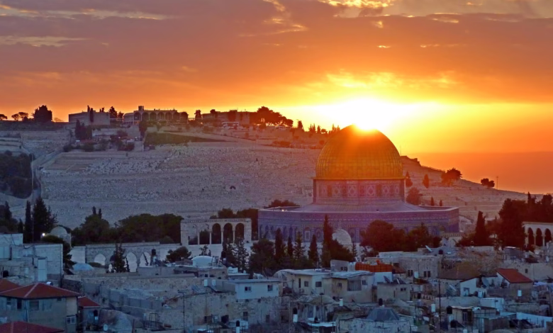panoramic, sunrise, jerusalem, holy land, mosque, the mount of olives, israel, palestine, morning, east, dawn, the sun, nature, sky, in the morning