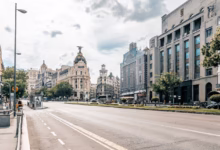 madrid, city, road, sky, clouds, building, nature, urban, capital, street, cars