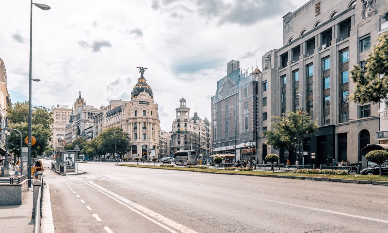 madrid, city, road, sky, clouds, building, nature, urban, capital, street, cars