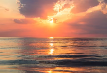 sea under white clouds at golden hour