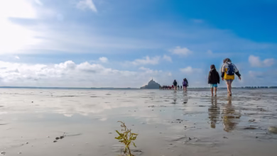 mont saint michel, france, normandy, abbey, chateau, monument, handle, monastery, bay, hiker