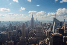 skyscrapers, skyline, city, circle, calculate, template, diamonds, squares, architecture, building, commercial building, facade, modern, utopia, television tower, panorama, background, ai generated
