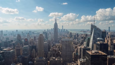 skyscrapers, skyline, city, circle, calculate, template, diamonds, squares, architecture, building, commercial building, facade, modern, utopia, television tower, panorama, background, ai generated