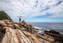 woman, coast, sea, rocky, rock formations, rocky coast, ocean, seascape, horizon, open arms, freedom, nature, cliffs, mountains, landscape, sky, open arms, open arms, open arms, open arms, open arms