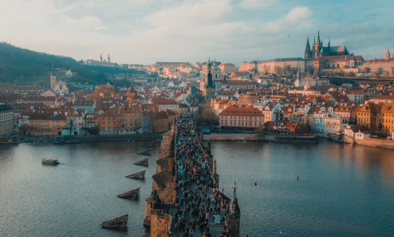 people walking on bridge