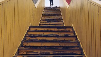 woman walking on staircase