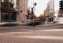 a street corner with a traffic light