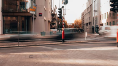 a street corner with a traffic light