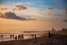 beach, dusk, people, vacation, leisure, swim, ocean, sea, nature, water, sand, shore, seashore, coast, tropical, canggu, bali, indonesia