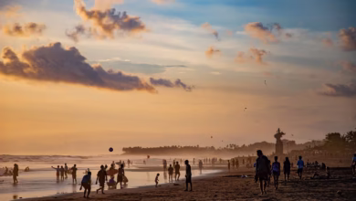 beach, dusk, people, vacation, leisure, swim, ocean, sea, nature, water, sand, shore, seashore, coast, tropical, canggu, bali, indonesia