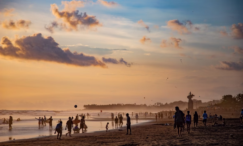 beach, dusk, people, vacation, leisure, swim, ocean, sea, nature, water, sand, shore, seashore, coast, tropical, canggu, bali, indonesia