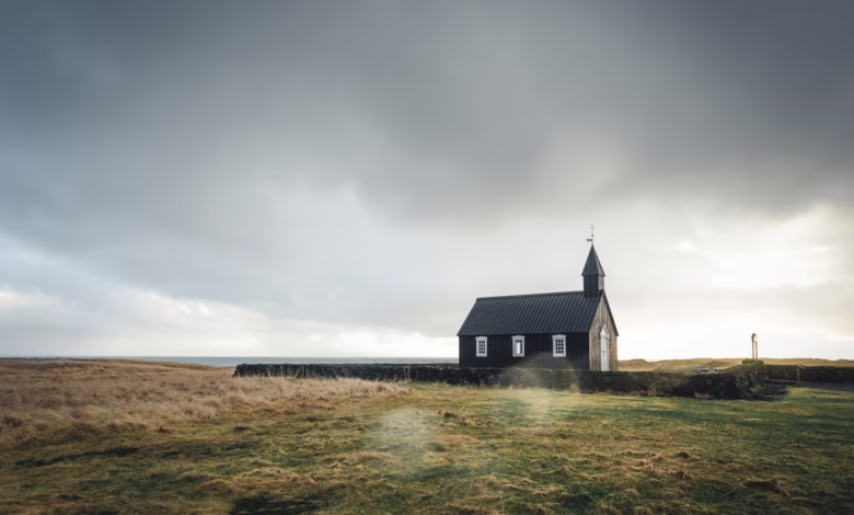church surrounded by grass
