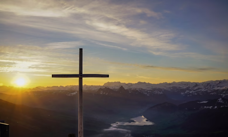 brown cross on mountain