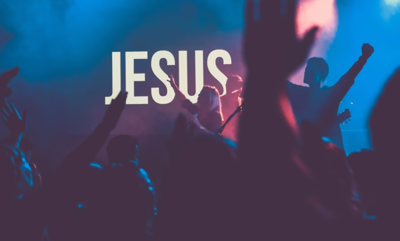 religious concert performed by a band on stage