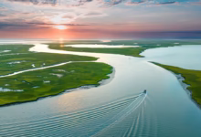 wachapreague, virginia, calm water, early morning, boating, intercoastal, marsh, chesapeake bay