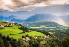 meadows, green trees, mountains, hills, bolzano city italy, sopra bolzano, mountain city, dark clouds, nature, rainbow, mountains, mountains, mountains, nature, rainbow, rainbow, rainbow, rainbow, rainbow