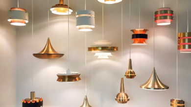 gold and red pendant lamps