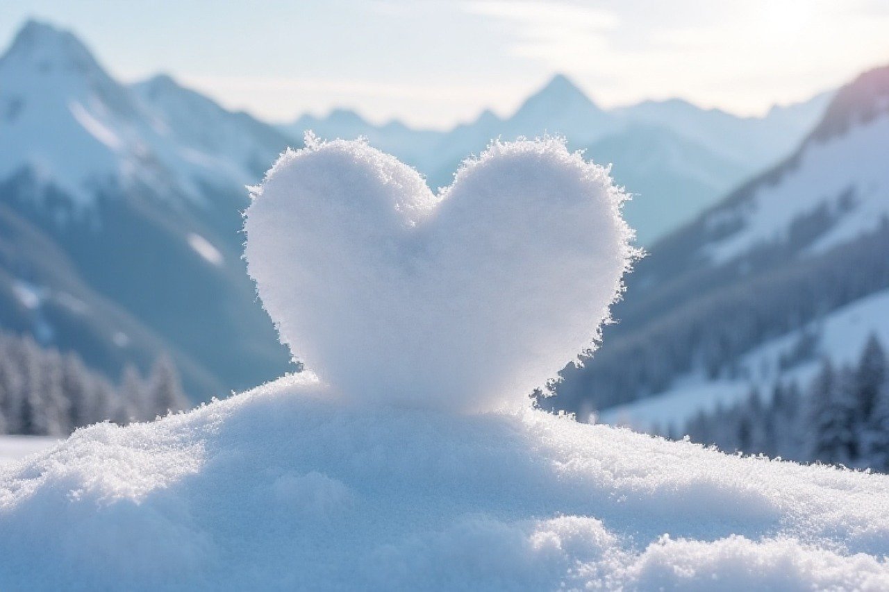 valentinesdaycontest, valentine's day, valentine's day pictures, background, love, heart, romantic, romance, nature, together, give a gift, togetherness, in love, surprise, passion, attention, loyalty, harmony, date, snow, winter landscape, ai generated, valentinstag, valentinstagsbilder, hintergrund