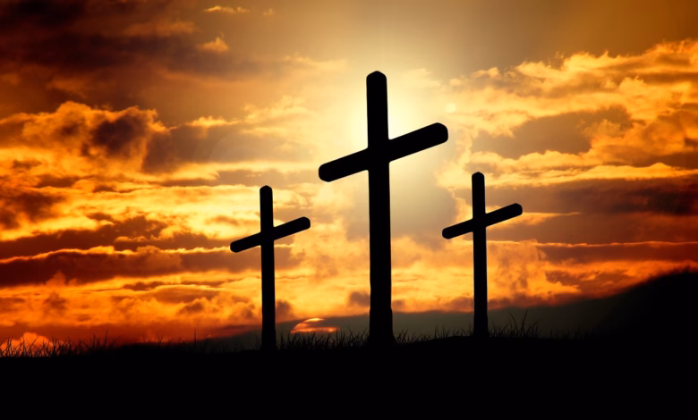 crosses, sunset, silhouettes, nature, dusk, dawn, twilight, clouds, sky, sunrise, hill, crucifixion, resurrection, christianity, christ, faith, god, jesus, easter, religion