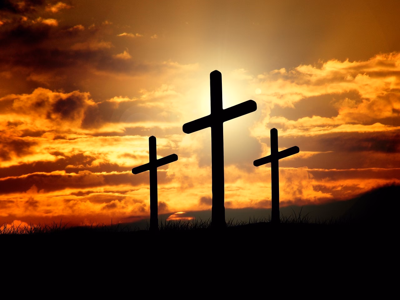 crosses, sunset, silhouettes, nature, dusk, dawn, twilight, clouds, sky, sunrise, hill, crucifixion, resurrection, christianity, christ, faith, god, jesus, easter, religion