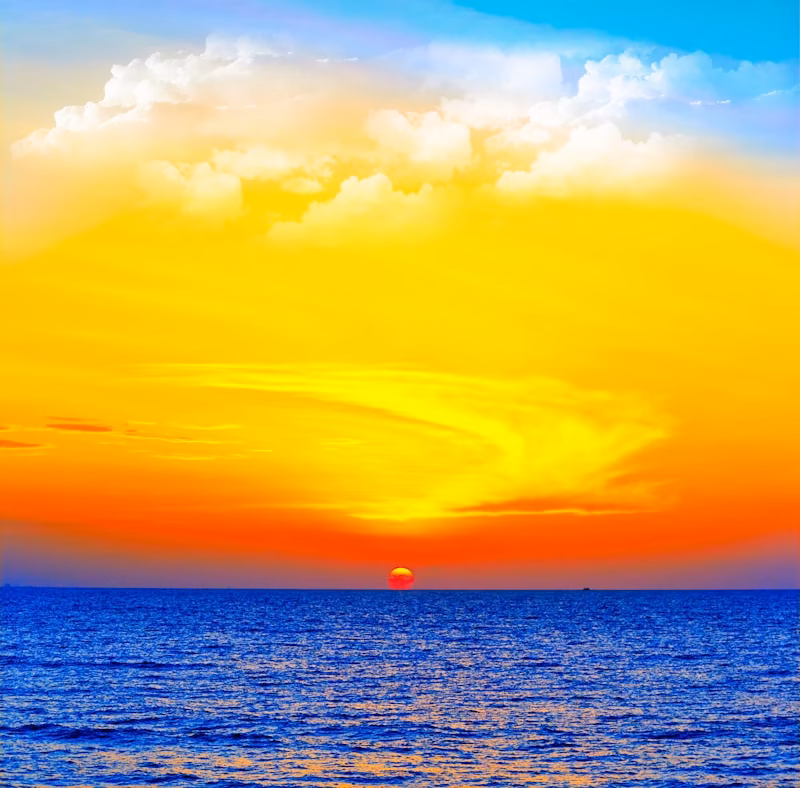 blue sea under blue, white, and orange sky during sunset digital wallpaper