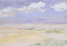 Vast arid landscape with distant mountains under a cloudy sky.